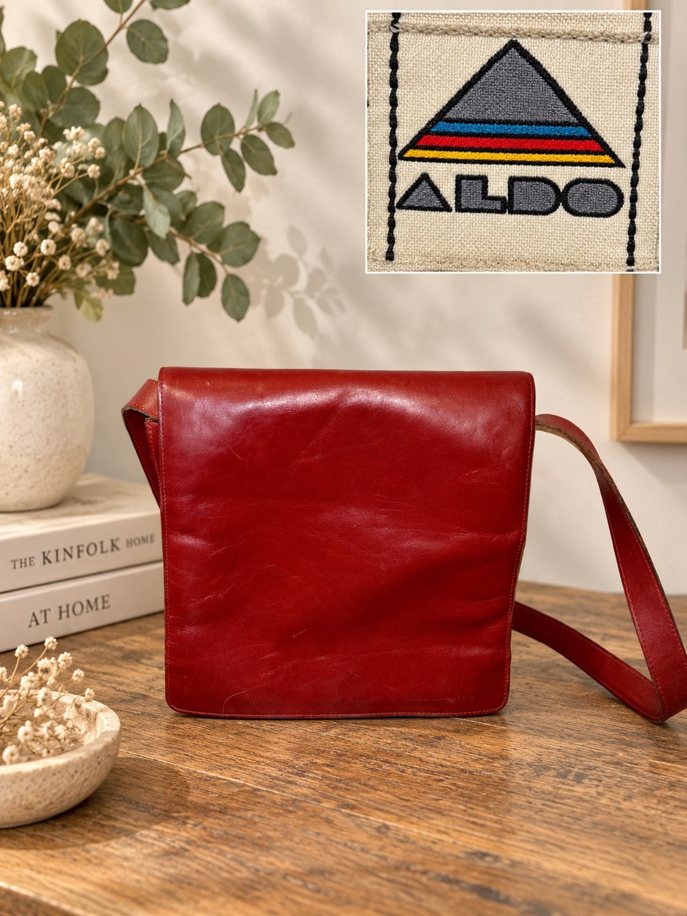ALDO Vintage Red Leather Shoulder Bag – Genuine Leather